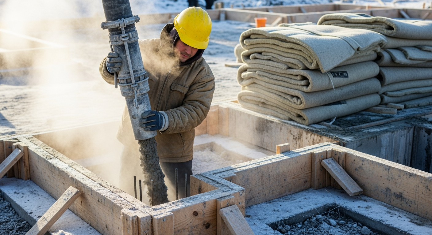 Construction worker using jackhammer to break concrete on job site
