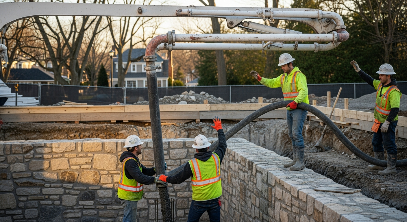 Construction team guides large industrial pipe during infrastructure project with safety protocols